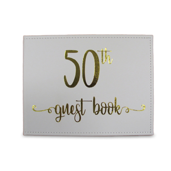 Guest Book 50th Gold Text 23x18cm Novelty Birthday Party Signature Pad