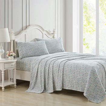 Laura Ashley Queen Bed Emogene Flannel Fleece Sheet Set Heather