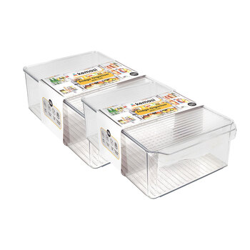 2PK Kemasi Clear Fridge/Freezer Storage Organiser W/Lid XL 630g