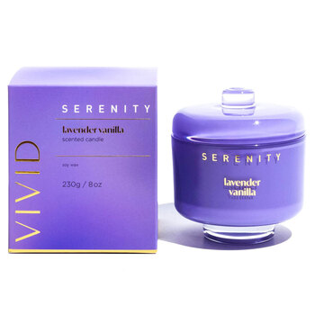 Serenity Vivid Glass Candle In Box Lavender Vanilla 230g