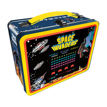 Aquarius Space Invaders Tin Fun Box Storage w/ Carry Handle