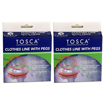 2PK Tosca Travel Portable 2m Elasticated Clothes Line With Pegs