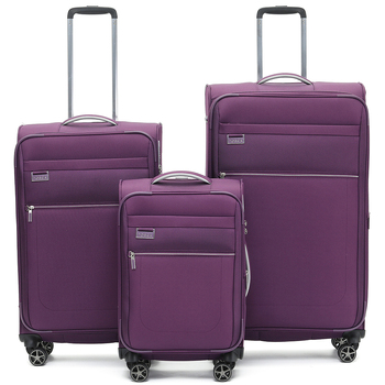 3pc Tosca Vega 21" Carry On 28/32" Trolley Case Set - Plum Suitcase Luggage