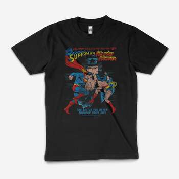 DC Comics Superhero Superman vs Wonder Woman T-Shirt Black Size 2XL