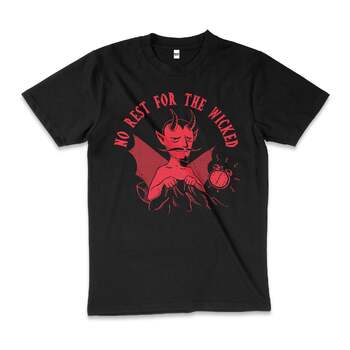 No Rest For the Wicked Devil Slogan Cotton T-Shirt Black Size 2XL