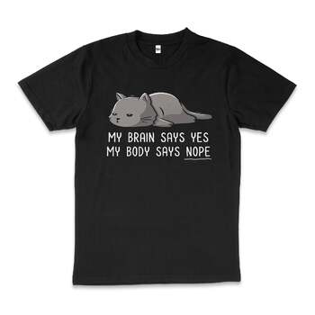 My Body Says Nope Funny Lazy Cat Slogan Cotton T-Shirt Black Size 2XL