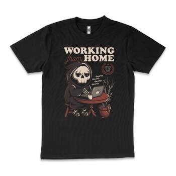 Working From Home Grim Reaper Funny Cotton T-Shirt Black Size 2XL