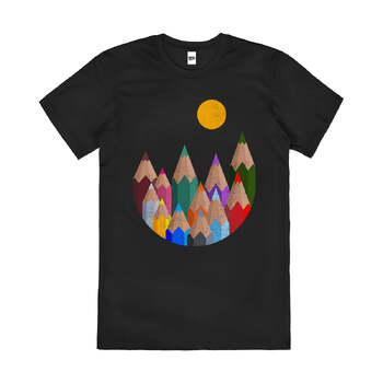 16 Colour Mountains Pencils Artsy Cool Cotton T-Shirt Black Size 2XL