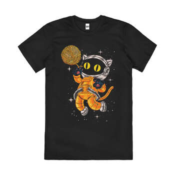 Catsmic Cosmic Astronaut Kitten Space Cotton T-Shirt Black Size 2XL