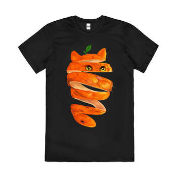 Orange Cat Animal Fruit Cotton Artsy Graphic T-Shirt Black Size 2XL