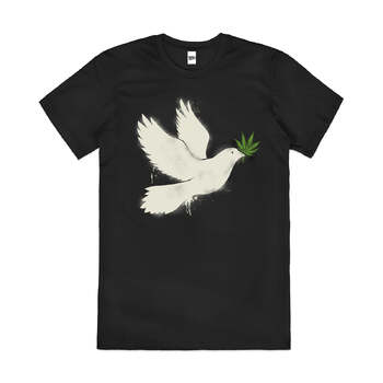 Peace Dove Olive Branch Weed Stoner Cotton T-Shirt Black Size 2XL