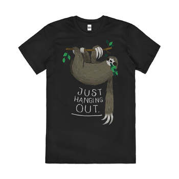 Just Hanging Out Sloth Fun Lazy Animal Cotton T-Shirt Black Size 2XL