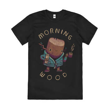 Morning Wood Tree Funny Pun Rude Parody Cotton T-Shirt Black Size 2XL