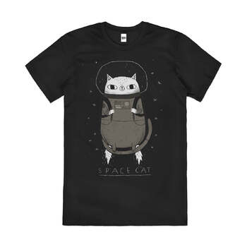 Space Cat Astronaut Planet Stars Kitten Cotton T-Shirt Black Size 2XL