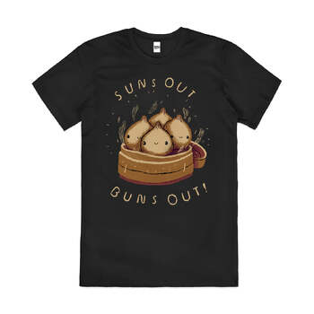 Suns Out Buns Out Dumpling Food Slogan Cotton T-Shirt Black Size 2XL