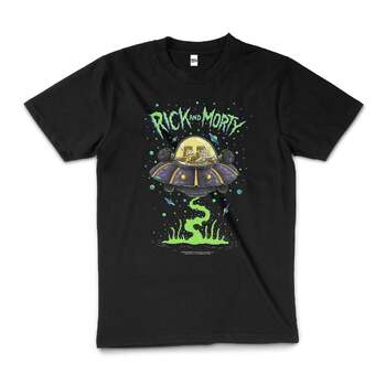 Rick And Morty Ship Cartoon Licensed Cotton T-Shirt Black Size 2XL