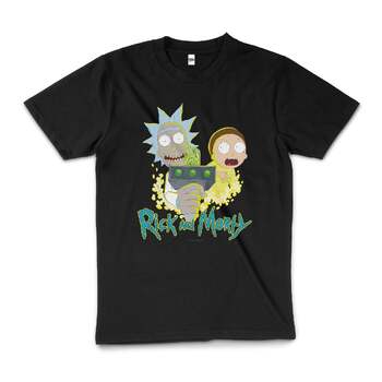 Rick And Morty Portal Gun Funny Cartoon Cotton T-Shirt Black Size 2XL