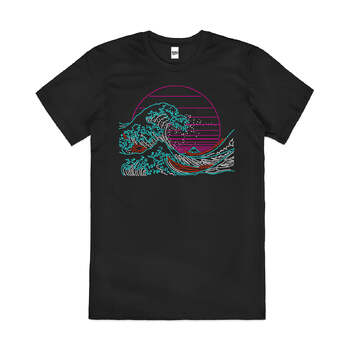 Great Neon Wave Of Kanagawa Artsy Japan Cotton T-Shirt Black Size 2XL