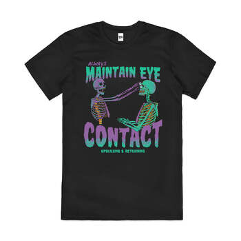 Maintain Eye Contact Funny Skeleton Cotton T-Shirt Black Size 2XL