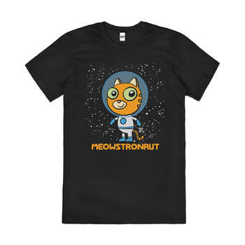 Meowstronaut Funny Cat Kitten Astronaut Cotton T-Shirt Black Size 2XL