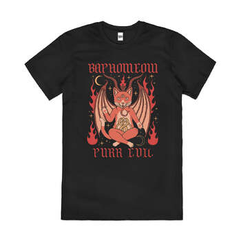 Baphomeow Baphomet Kitty Dark Humour Cotton T-Shirt Black Size 2XL