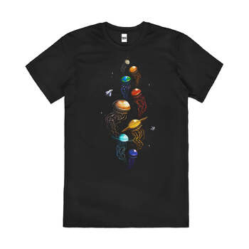 Univer-Sea Planets Solar System Cotton Artsy T-Shirt Black Size 2XL