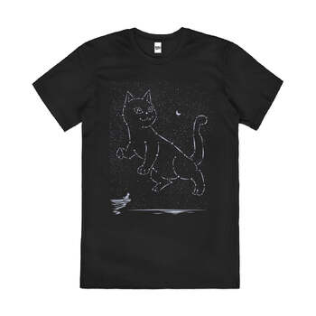 Cat Constellation Stars Kitty Space Sky Cotton T-Shirt Black Size 2XL