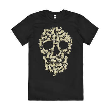 Catskull Skulls Pattern Pet Dark Cool Cotton T-Shirt Black Size 2XL