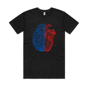 Heart And Brain Smart Love Artistic Art Cotton T-Shirt Black Size 2XL