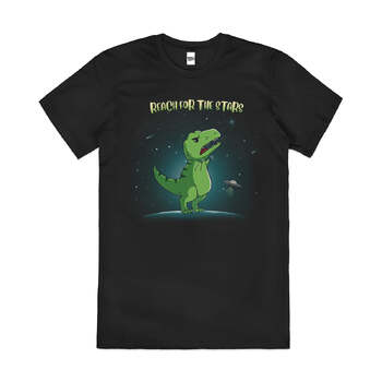 Reach for the Stars Dinosaur T-Rex Cotton T-Shirt Black Size 2XL