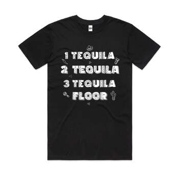 Tequila Floor Funny Party Booze Slogan Cotton T-Shirt Black Size 2XL