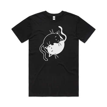 Yingyang Black White Cat Kitten Cute Cotton T-Shirt Black Size 2XL