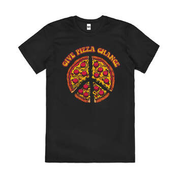 Give Pizza Chance Peace Funny Slogan Cotton T-Shirt Black Size 2XL