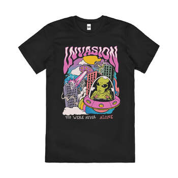 Alien Invasion Sci-Fi Extra Terrestrial Cotton T-Shirt Black Size 2XL