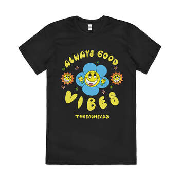 Always Good Vibes Thread Heads Flower Cotton T-Shirt Black Size 2XL