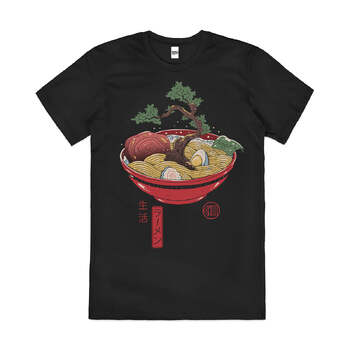 Bonsai Ramen Japanese Artistic Cotton Japan T-Shirt Black Size 2XL