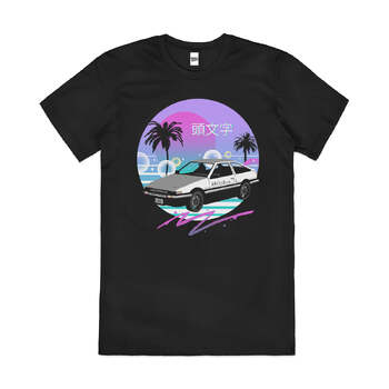 Vapour Drift 80s Artsy Car Neon Style Cotton T-Shirt Black Size 2XL