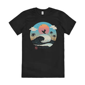 Wavy Summer Vibes Beach Retro Artsy Cotton T-Shirt Black Size 2XL