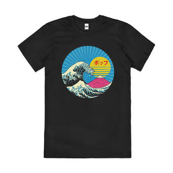 The Great Wave Of Kanagawa Great Wave Cotton T-Shirt Black Size 2XL