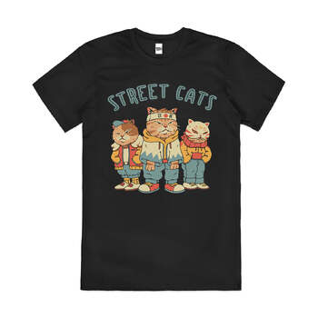 Street Cats Japanese Funny Gang Animal Cotton T-Shirt Black Size 2XL