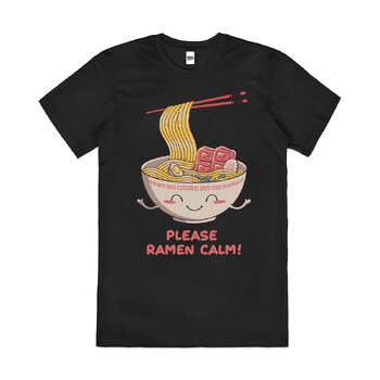 Please Ramen Calm Japanese Noodles Soup Cotton T-Shirt Black Size 2XL