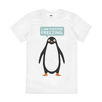 Penguin Rude Offensive Anti-Social Cute Cotton T-Shirt White Size 2XL