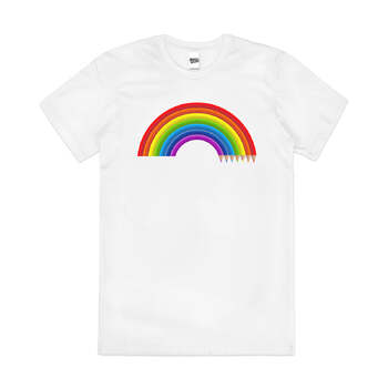 7 Colours Rainbow Coloured Pencils Cool Cotton T-Shirt White Size 2XL