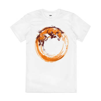 Fox Circle Brush Stroke Cute Artistic Cotton T-Shirt White Size 2XL