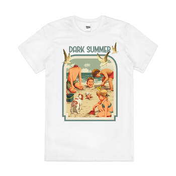 Dark Summer Beach Vibes Kids Cool Artsy Cotton T-Shirt White Size 2XL