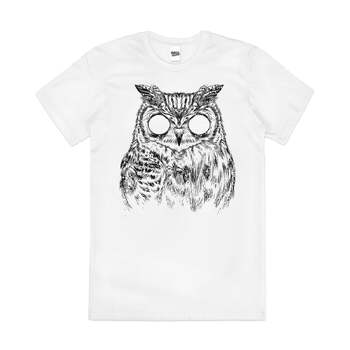 Owltical Illusion Owl Animal Cool Artsy Cotton T-Shirt White Size 2XL