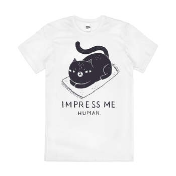 Impress Me Funny Anti-Social Cat Slogan Cotton T-Shirt White Size 2XL