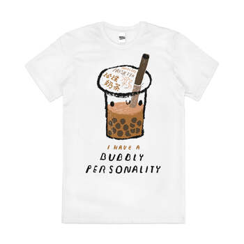 Bubbly Personality Bubble Tea Funny Pun Cotton T-Shirt White Size 2XL