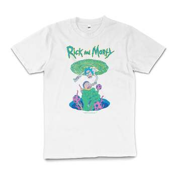 Rick and Morty Statues Cartoon Licensed Cotton T-Shirt White Size 2XL