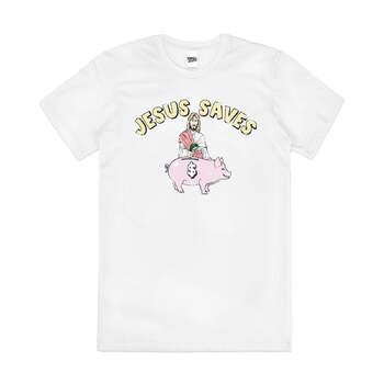 Jesus Saves Money Funny Religion Parody Cotton T-Shirt White Size 2XL